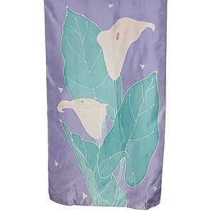 Silk Floral Scarf Calla Lily Rectangle Purple Green Pink Hand Painted Talbots